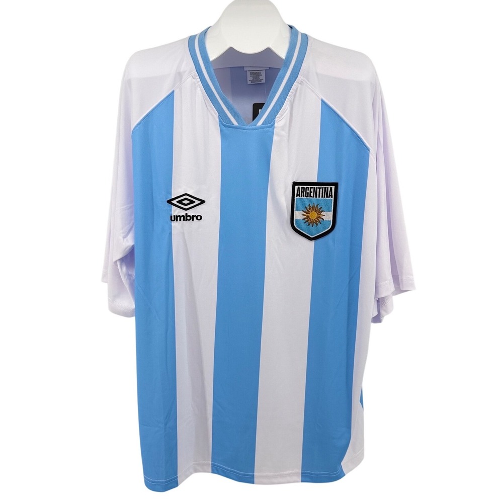 NEW Umbro Soccer Jersey Mens XL Blue Argentina Striped Short Sleeve Shirt